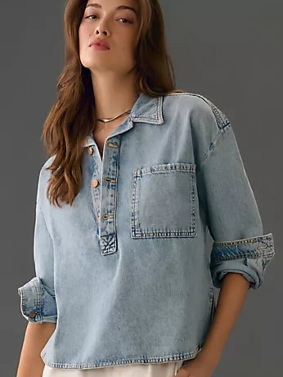 Pilcro Tops - Preowned Pilcro Regenerative Cotton Denim Popover Shirt - Large